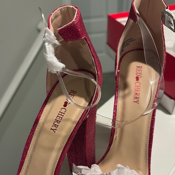 Red Cherry (Pink/White Platform Heels with Ankle Strap - Picture 3 of 7